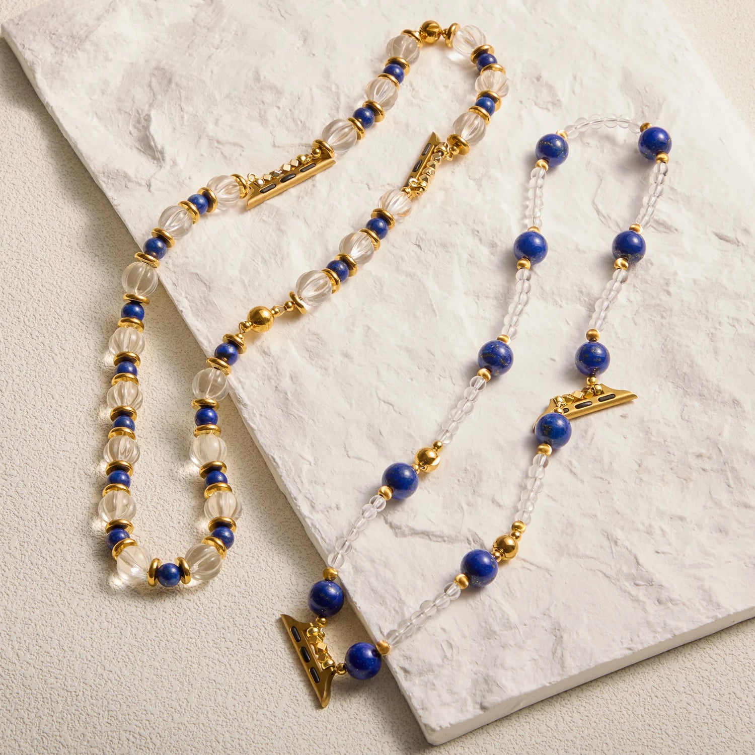 Handmade Lapis Lazuli & Clear Quartz Triple-Wrap Apple Watch Band – Interstella