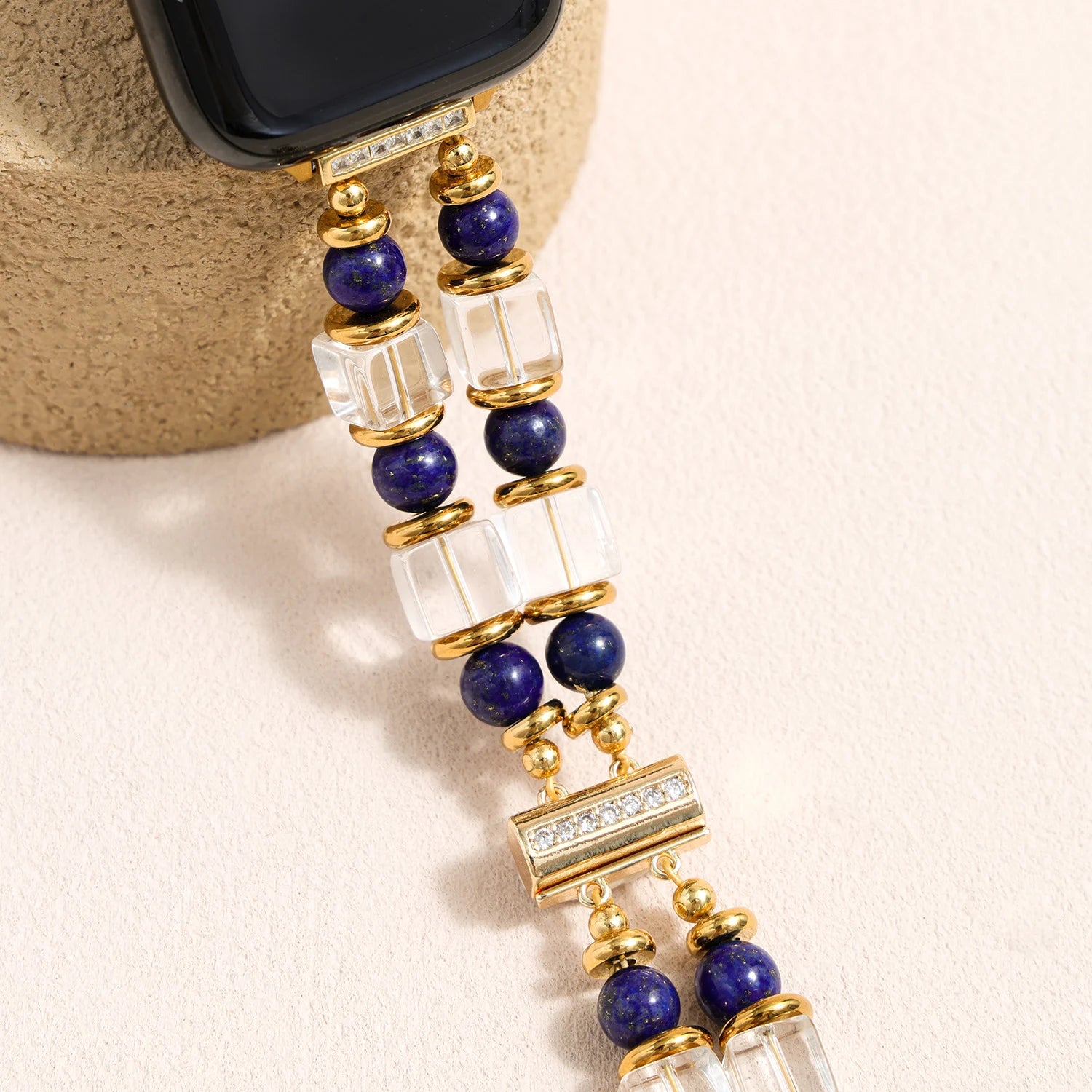 Handmade Lapis Lazuli & Clear Quartz Double-Strand Apple Watch Band – Interstella