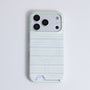 Front view of mint striped hard-shell phone case with built-in card slot design