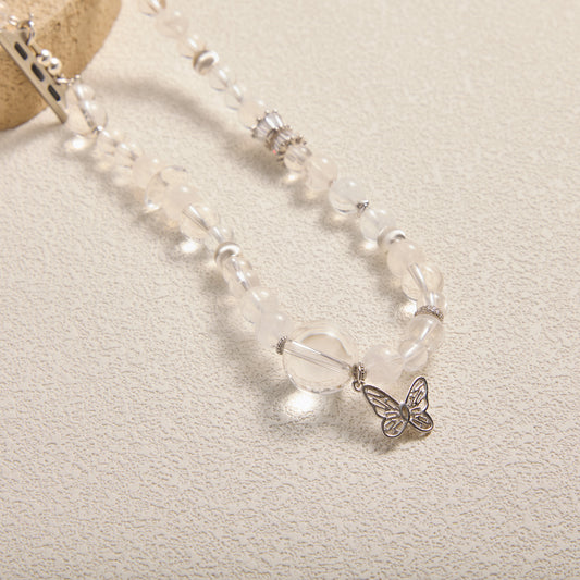 White Quartz & Moonstone Double-Strand Band with Silver Accents