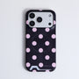 Front view of Interstella polka dot hard-shell phone case with back card holder design