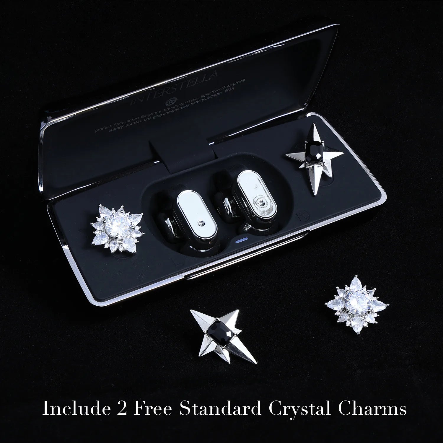Interstella Crystal Aura Bluetooth Ear Jewelry Headphone with magnetic crystal accents, open-ear design, and jewelry-inspired finish