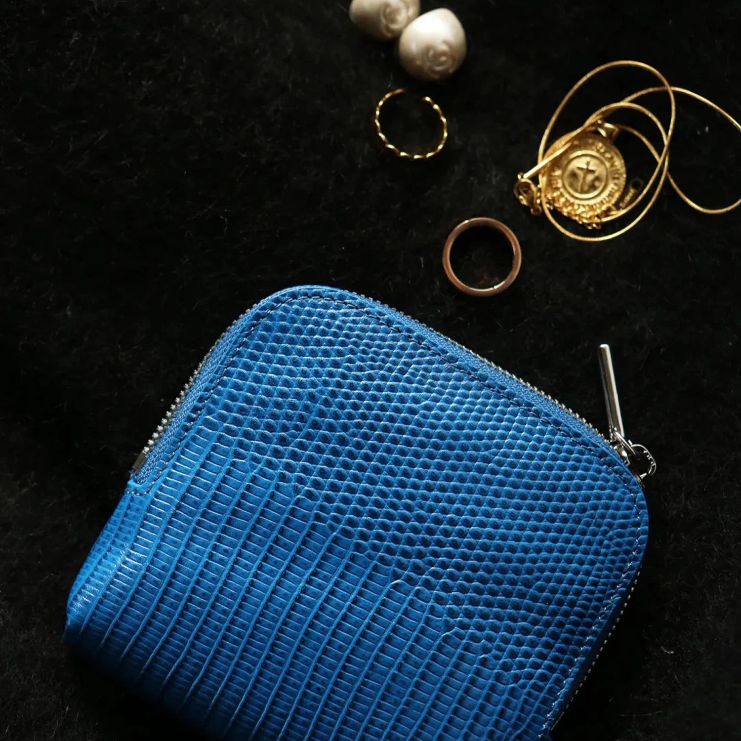 Cressida Palais - Blue Lizard-Embossed Top-Grain Cowhide Vanity Bag Collection
