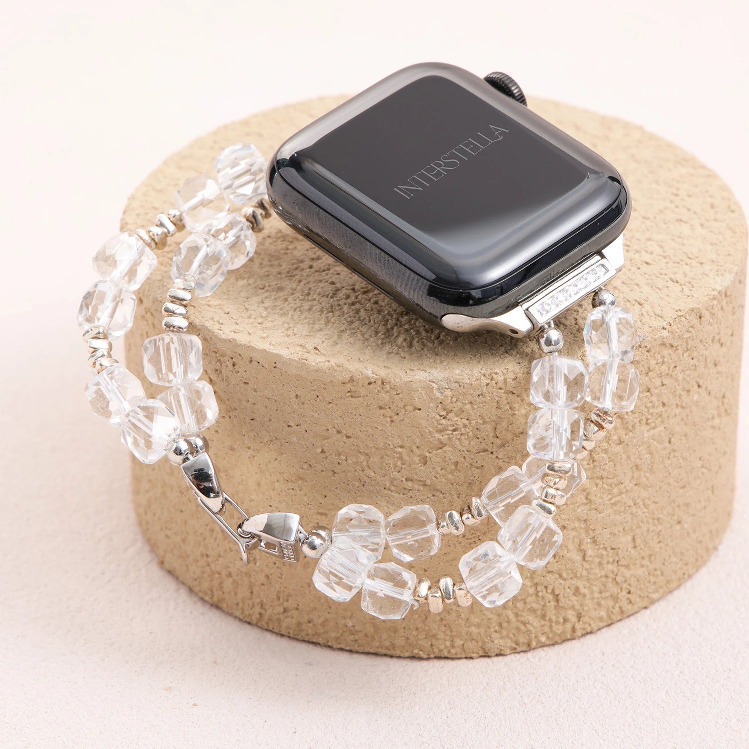Athenia Duo – Correa para Apple Watch hecha a mano de doble hebra con lapislázuli y cuarzo claro