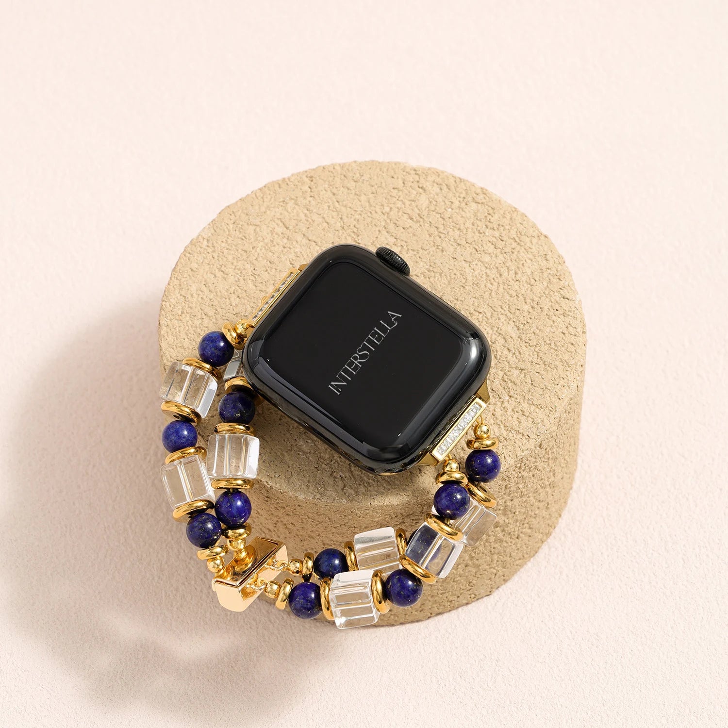 Handmade Lapis Lazuli & Clear Quartz Double-Strand Apple Watch Band – Interstella