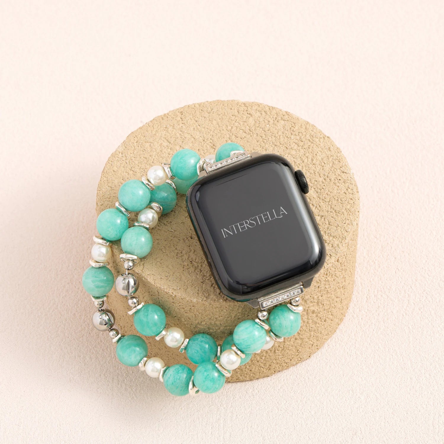 Handmade Swan Stone & Swarovski Pearl Double-Strand Apple Watch Band – Interstella