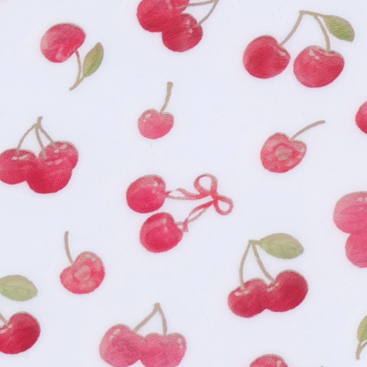 Detailed view of the cherry print on a white TPU phone case, highlighting miniature fruit motifs in a clean porcelain-inspired layout.