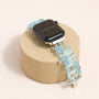 Aquamarine and topaz gemstone Apple Watch band with Swarovski crystal clasp and silver-tone metal details