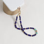Lapis Lazuli and Amazonite gemstone phone strap with gold metal details, detachable bracelet design