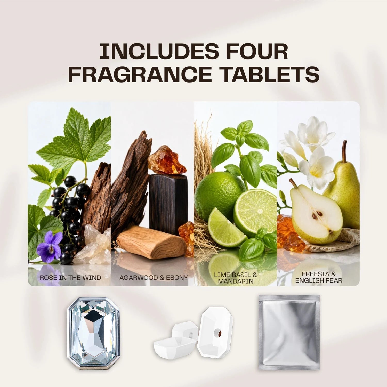 Palladio Prism crystal car diffuser set with four included fragrance tablets and refill components