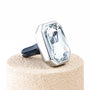Angled side view of Palladio Prism crystal car diffuser with polished metal frame and black vent clip