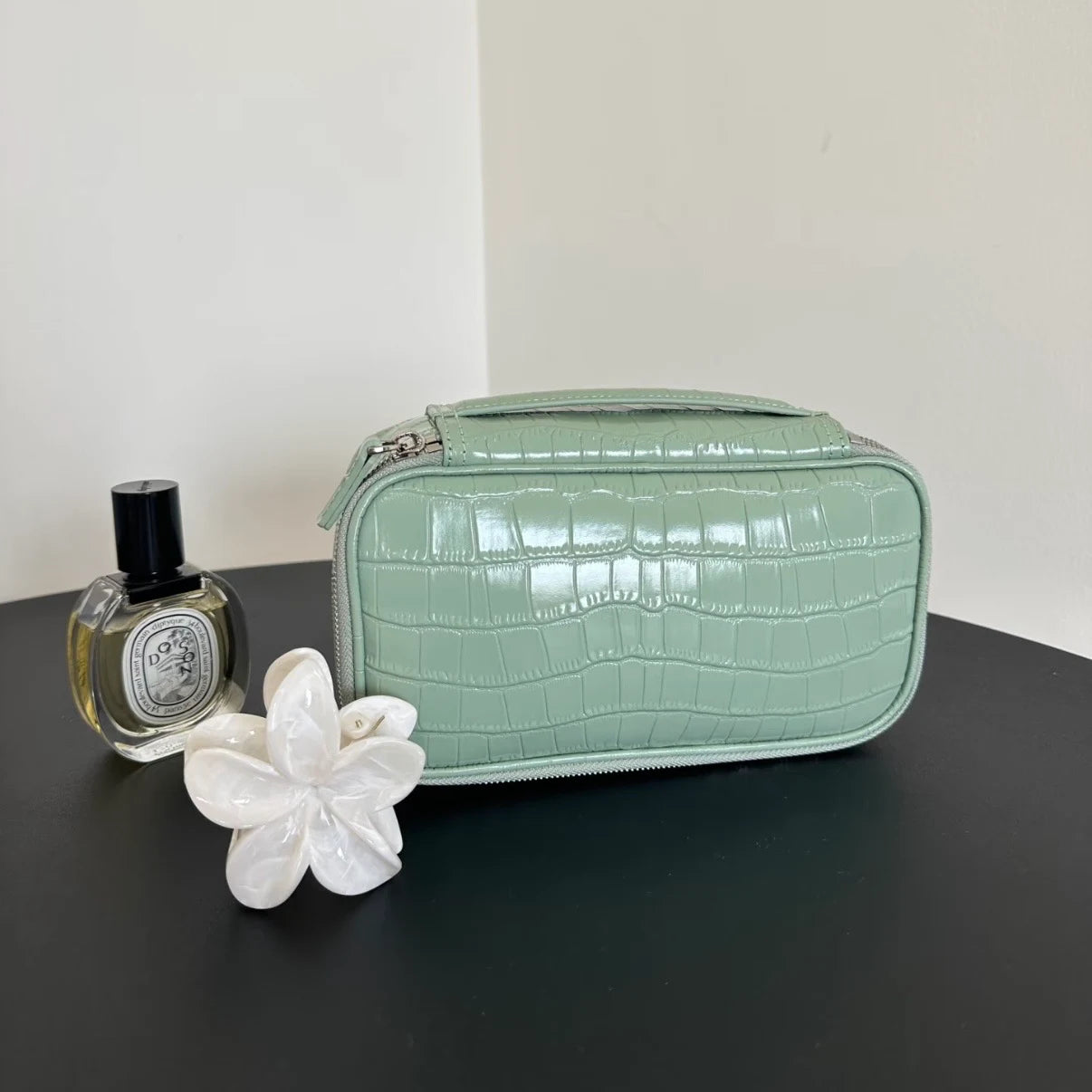 Aurelia Croco – Rectangular Croc-Embossed Leather Vanity Bag