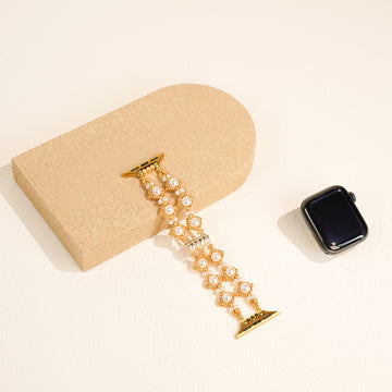 Golden Pearl Lattice Band with 14K Gold-Plated Accents