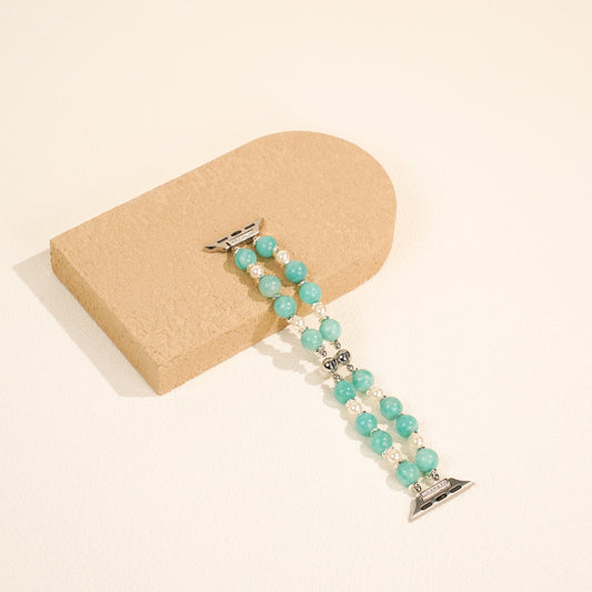 Amazonite & Pearl Dual-Strand Band with Silver Accents