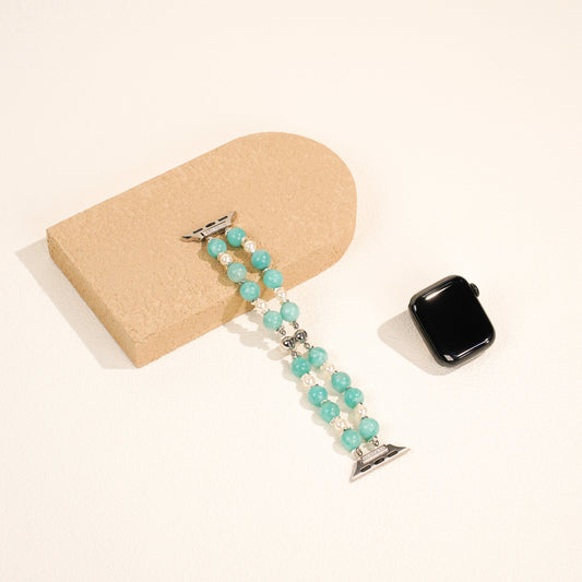 Amazonite & Pearl Dual-Strand Band with Silver Accents