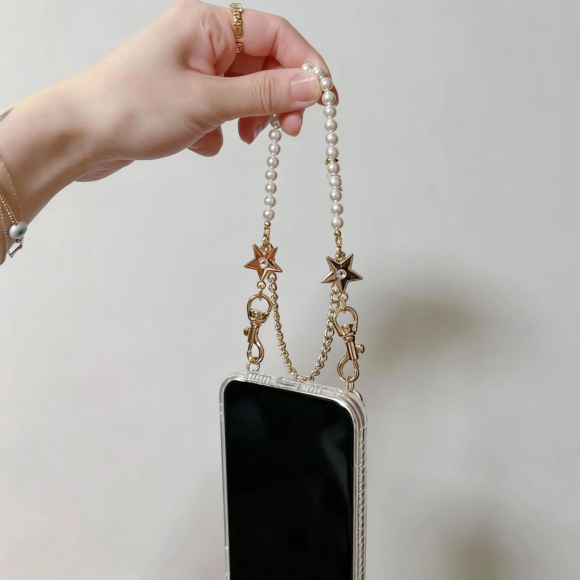 Astrum Duplex - Double-Chain Pearl Star iPhone Case & Strap