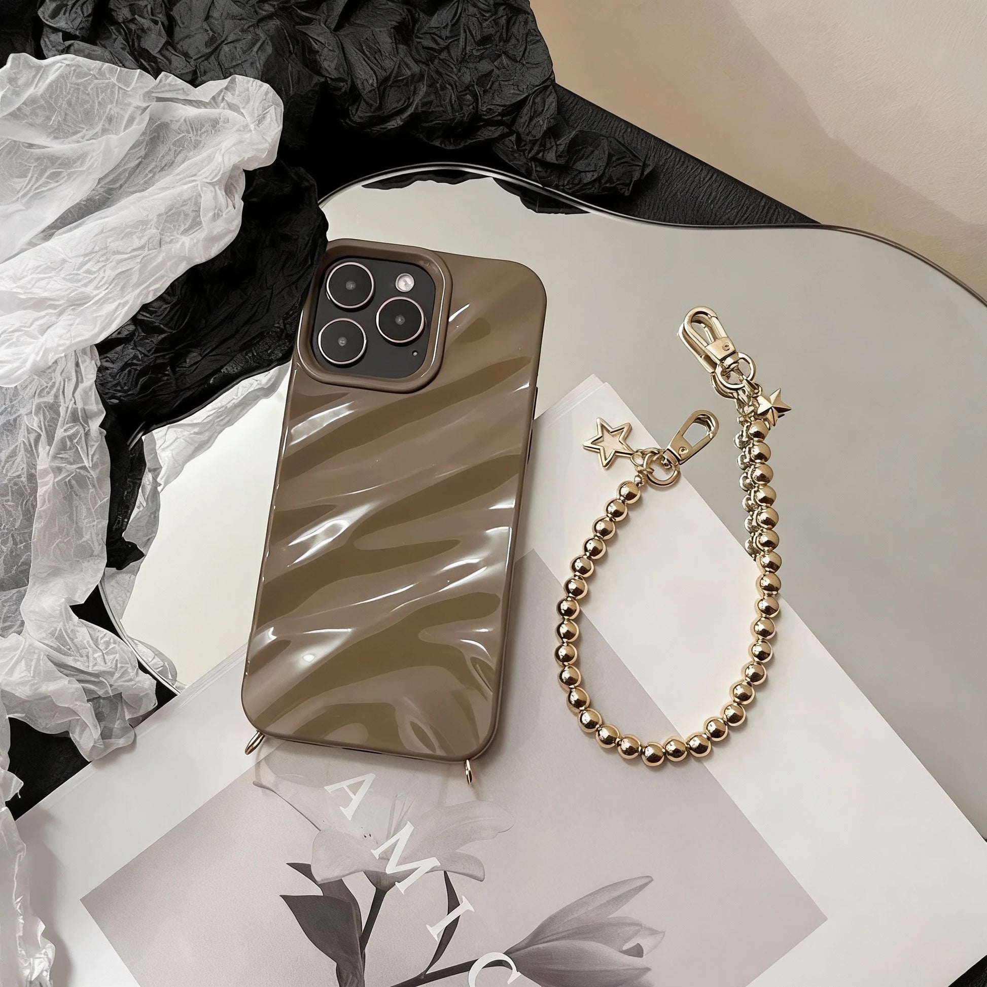 Nocturne of Astra - 18K Gold Star Bead iPhone Case & Strap