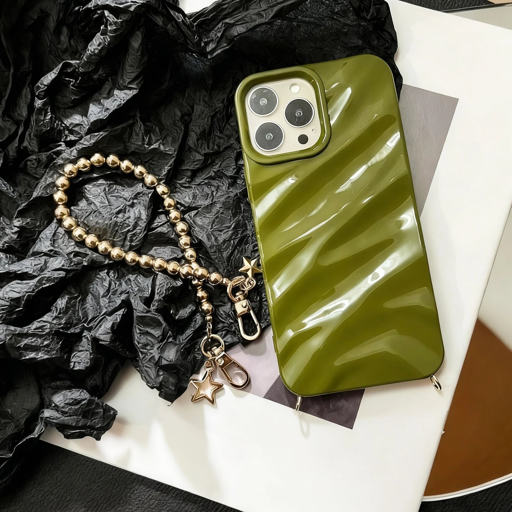 Nocturne of Astra - 18K Gold Star Bead iPhone Case & Strap