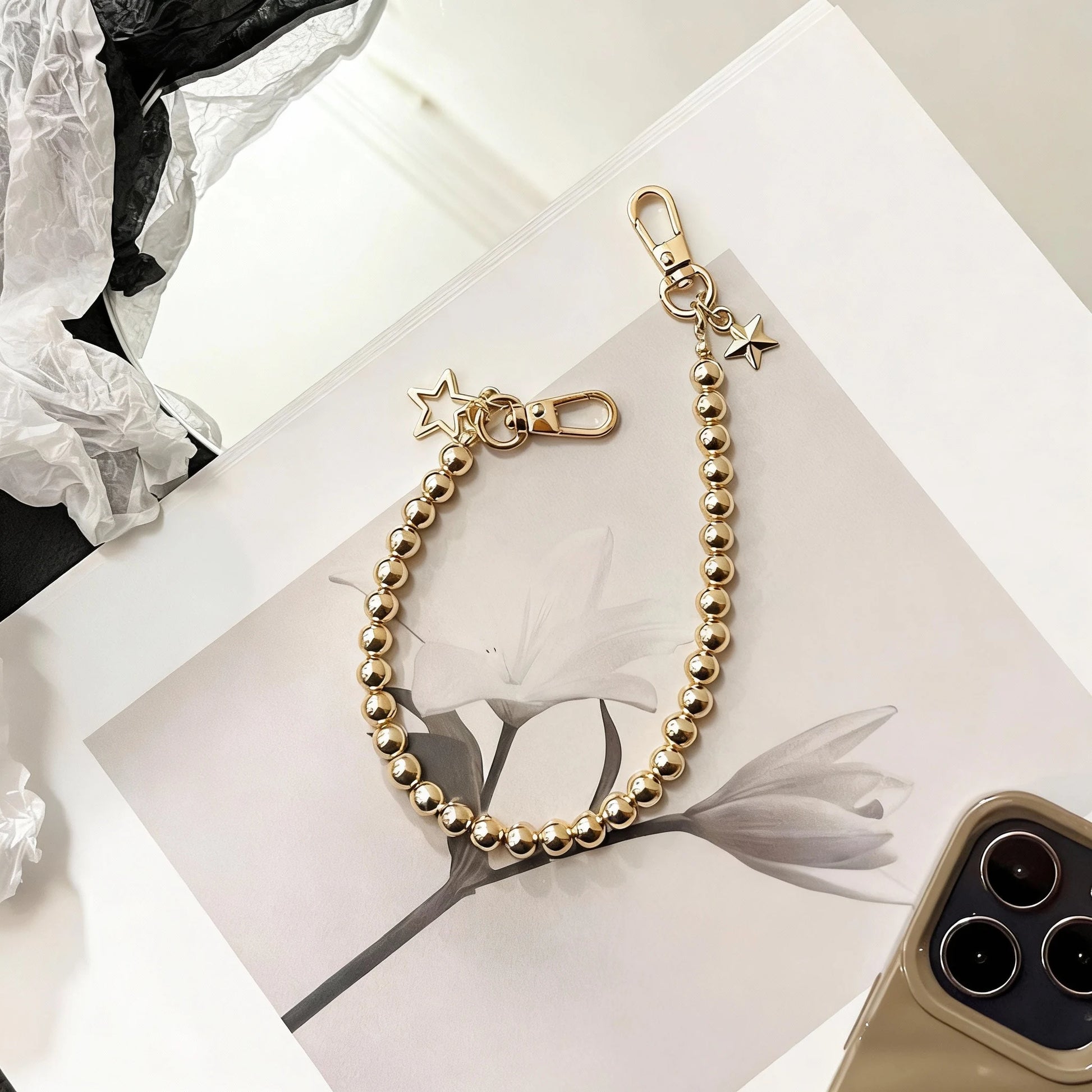 Nocturne of Astra - 18K Gold Star Bead iPhone Case & Strap