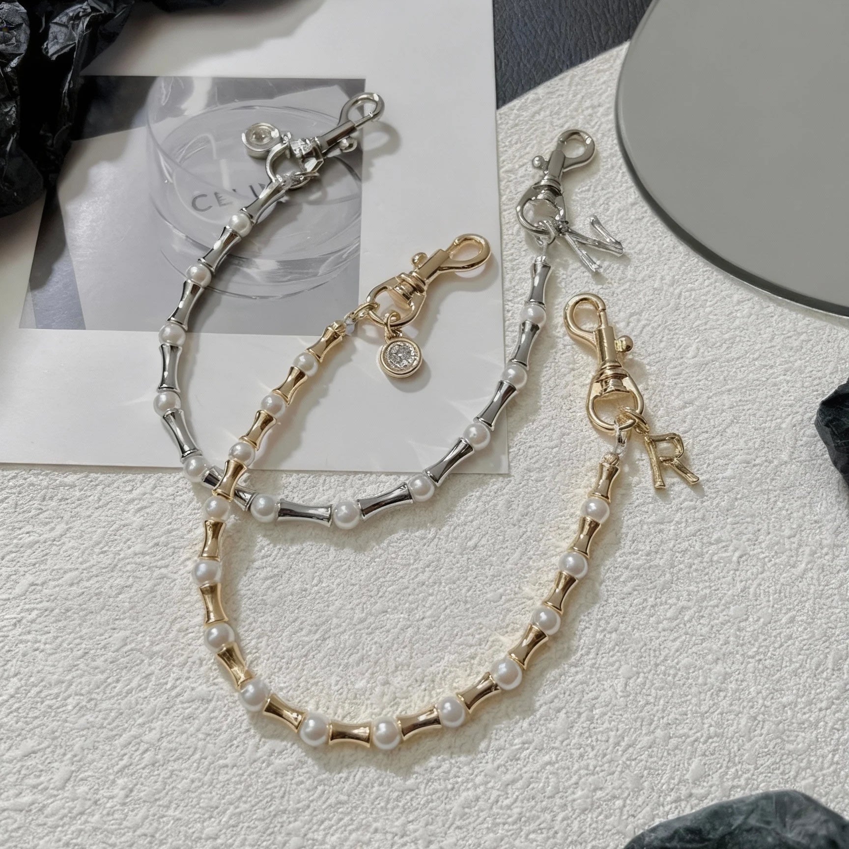 أوديت - سوار ساعة أبل مزدوج الخيوط مصنوع يدويًا من حجر الأمازونيت ولؤلؤ سواروفسكي