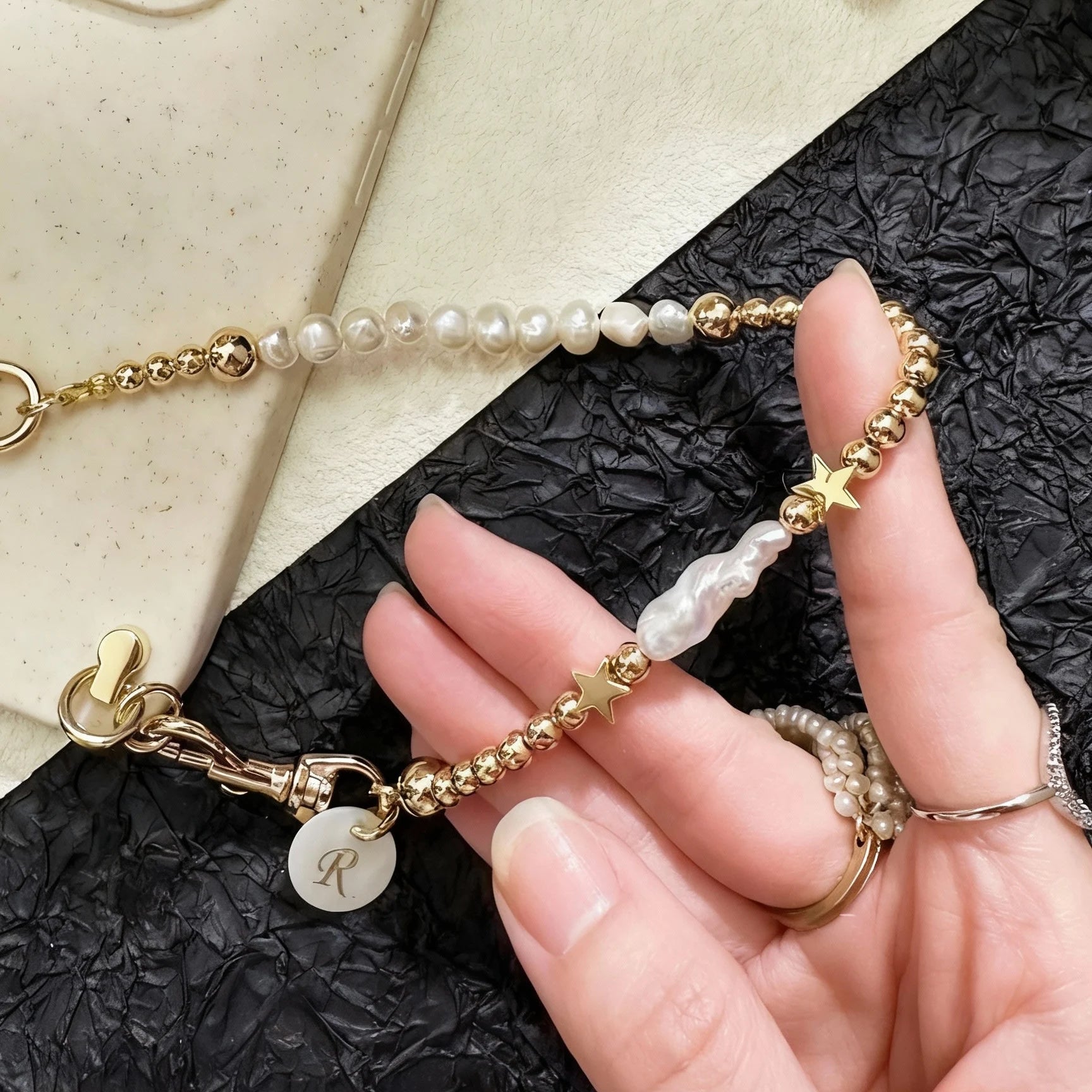 Aurelia Minor - Gold Bead Pearl Star iPhone Case & Strap