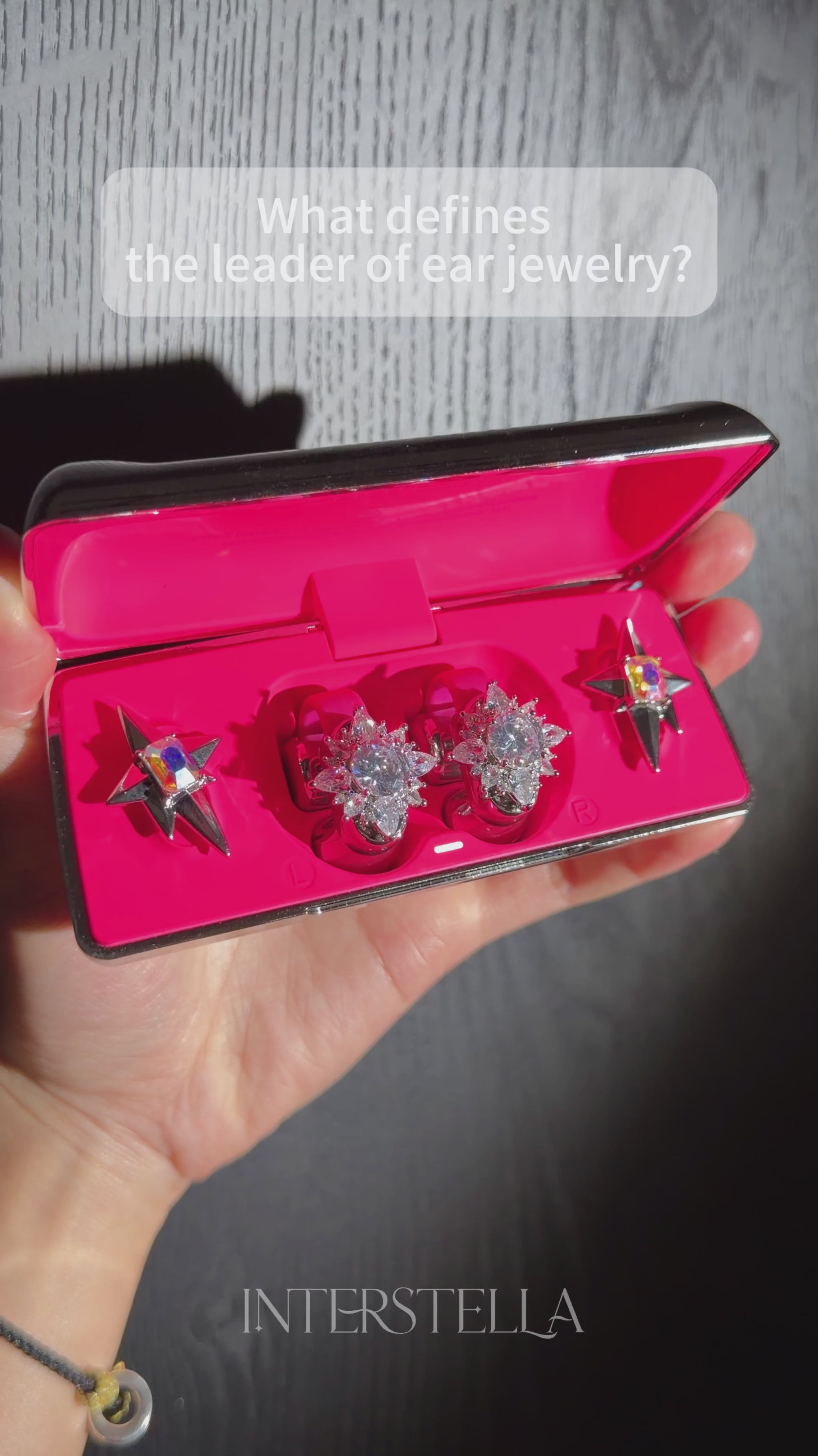 Interstella Crystal Aura Bluetooth Ear Jewelry Headphone with magnetic crystal accents, open-ear design, and jewelry-inspired finish